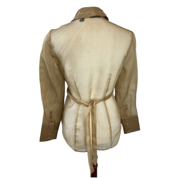 Ideology Vintage 100% Silk Gold Sheer Pintuck Button-Down Blouse - Small - Flaw - Picture 2 of 12